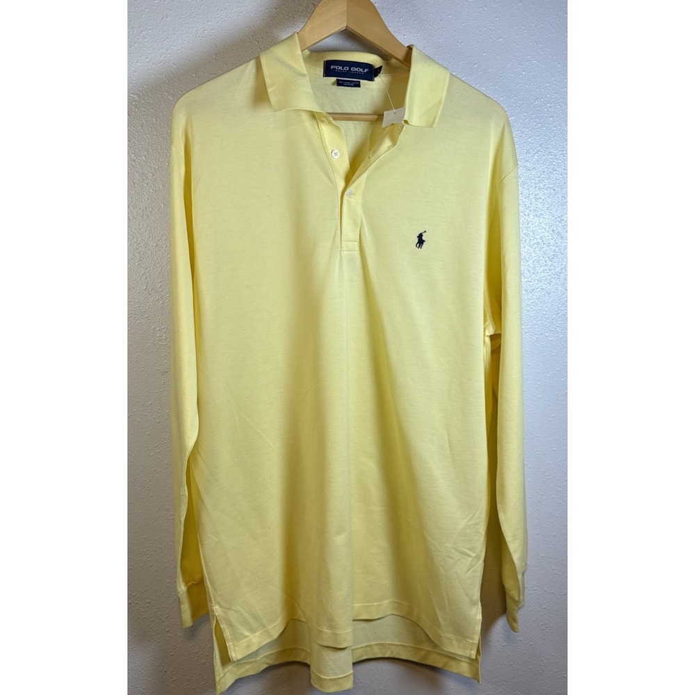 Polo Golf Ralph Lauren Mens Yellow Long Sleeve Polo Shirt Size Large Preppy